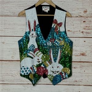 Fashion Fantasy Vintage Sequin Easter Vest Sz M